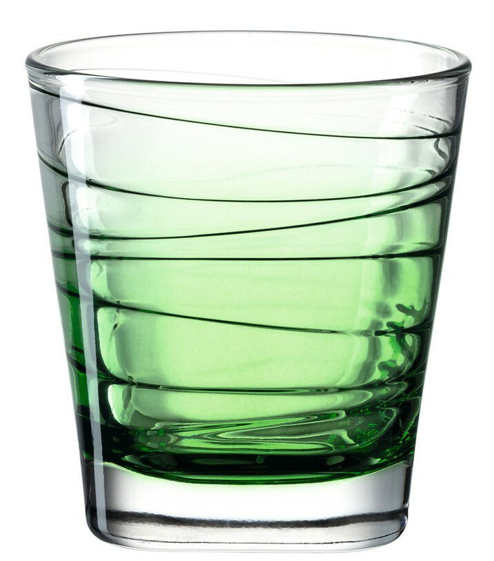 Grünes Trinkglas Vario 250ml mit spiralförmigem Design, seitliche Perspektive