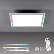 Rechteckige Deckenleuchte mit RGB-Farbwechsel und Fernbedienung, Ansicht von unten.