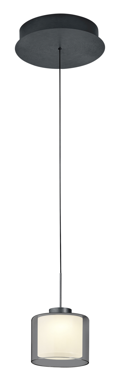 Moderne LED-Pendelleuchte KLARA mit zylindrischem Schirm, seitliche Perspektive
