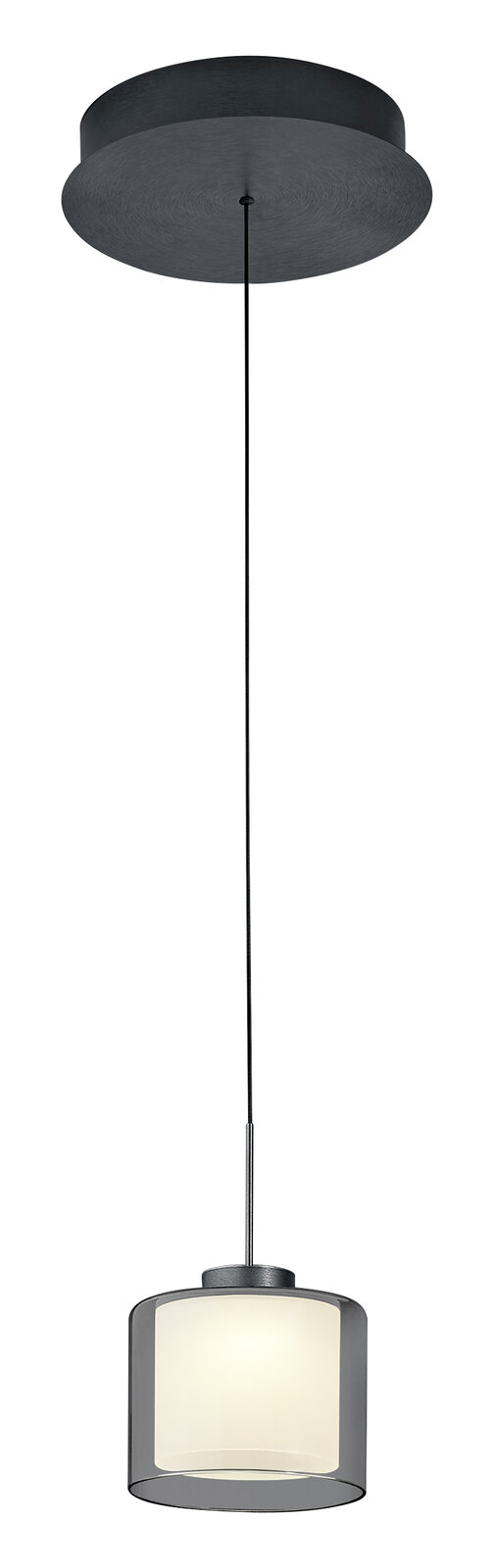 Moderne LED-Pendelleuchte KLARA mit zylindrischem Schirm, seitliche Perspektive
