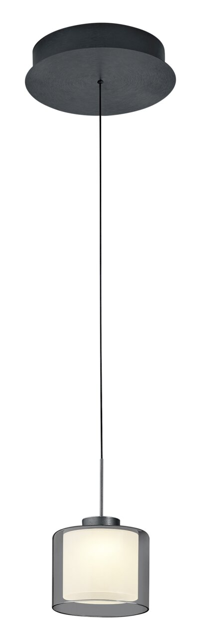 Moderne LED-Pendelleuchte KLARA mit zylindrischem Schirm, seitliche Perspektive