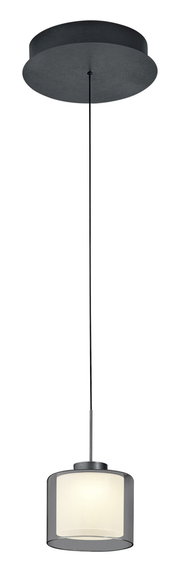 Moderne LED-Pendelleuchte KLARA mit zylindrischem Schirm, seitliche Perspektive