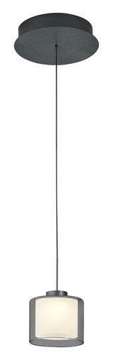 Moderne LED-Pendelleuchte KLARA mit zylindrischem Schirm, seitliche Perspektive