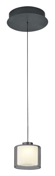 Moderne LED-Pendelleuchte KLARA mit zylindrischem Schirm, seitliche Perspektive