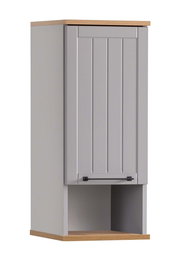 Moderner Wandschrank in grauer Farbe mit Holzdetails, Frontalansicht