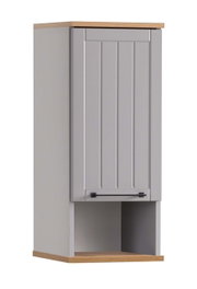 Moderner Wandschrank in grauer Farbe mit Holzdetails, Frontalansicht