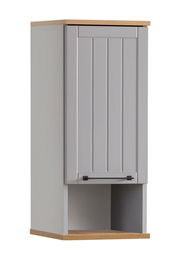 Moderner Wandschrank in grauer Farbe mit Holzdetails, Frontalansicht