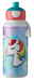 Trinkflasche mit Einhornmotiv, bunte Regenbogenmähne, Vorderansicht