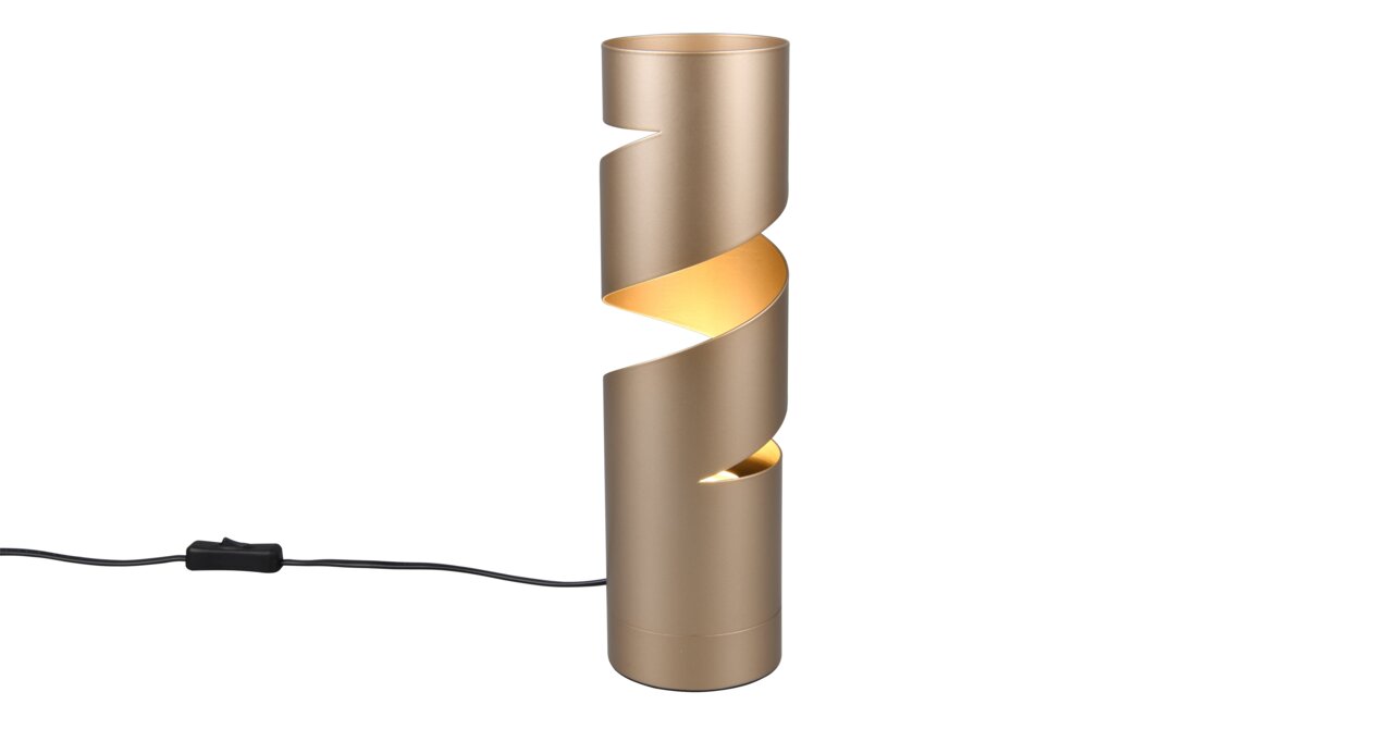 Goldene Tischleuchte Stream mit spiralförmigem Design, seitliche Perspektive