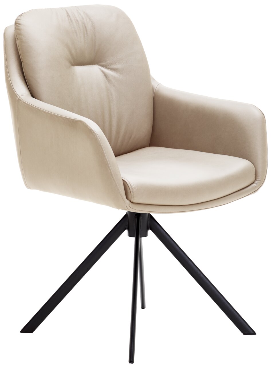 Waldwelt Fauteuil ARUBA Beiger Armlehnstuhl mit schwarzem Metallgestell, seitliche Perspektive