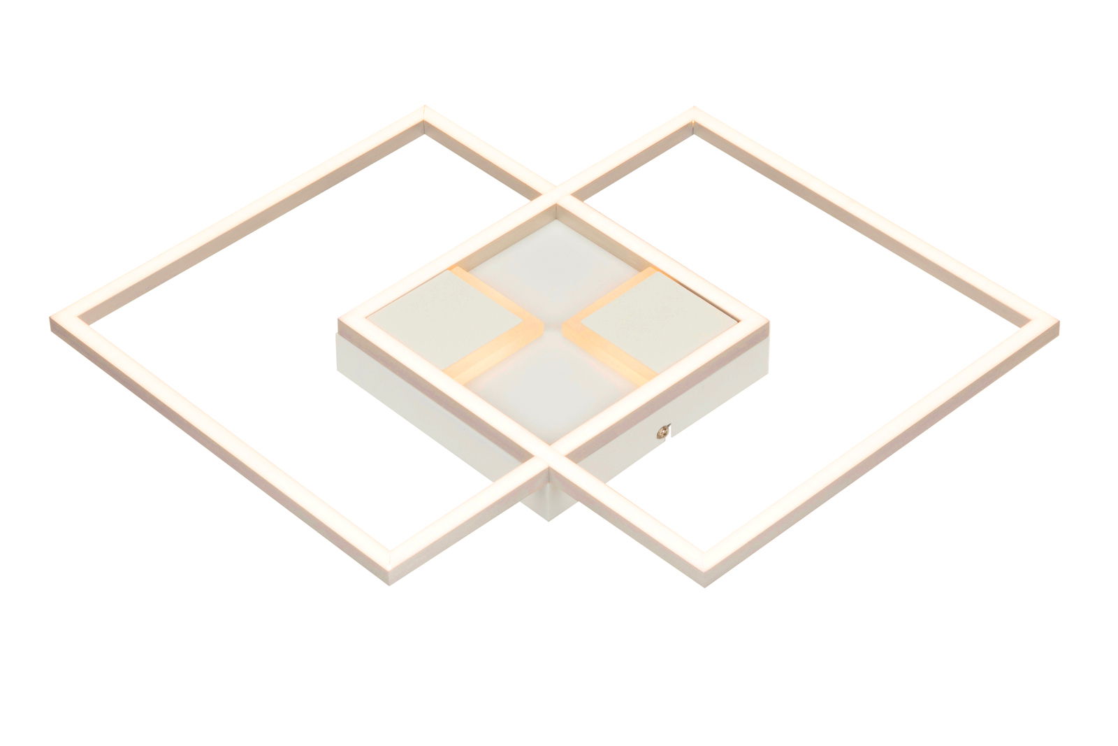Moderne LED-Deckenleuchte in geometrischem Design, seitliche Perspektive