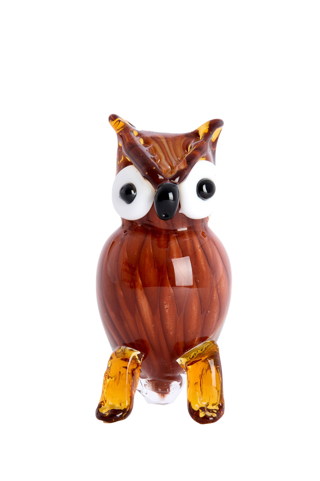 Light&Living Ornament OWL Glasornament in Form einer Eule, frontal fotografiert, mit braunen und bernsteinfarbenen Details.