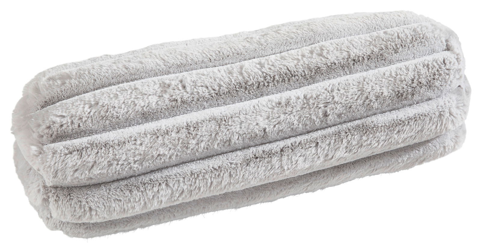 Graue Fellkissenhülle in gerollter Perspektive