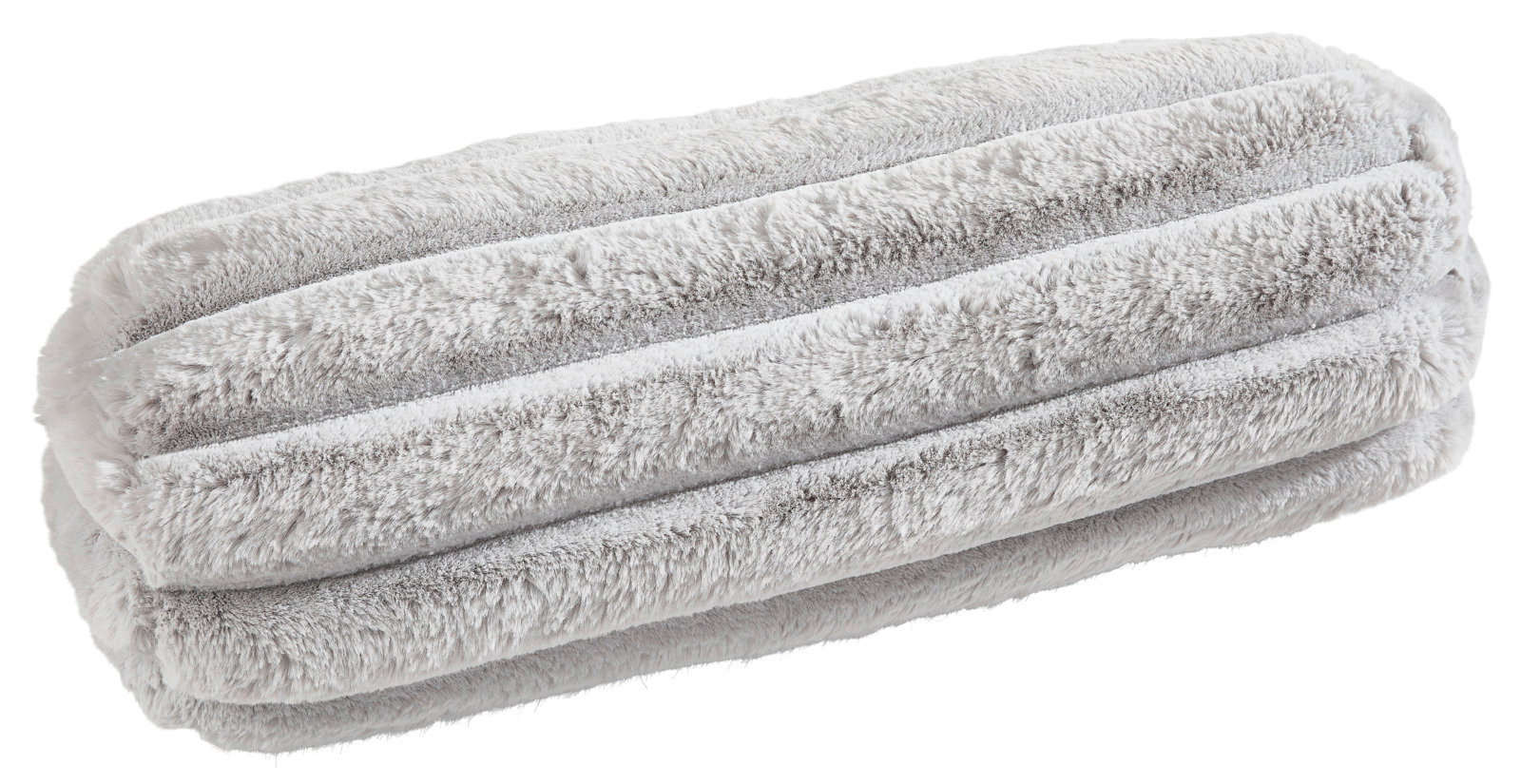 Graue Fellkissenhülle in gerollter Perspektive