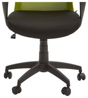 Moderner Drehstuhl mit schwarzem Sitz und grüner Rückenlehne, Vorderansicht