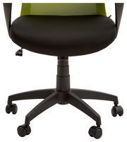 Moderner Drehstuhl mit schwarzem Sitz und grüner Rückenlehne, Vorderansicht