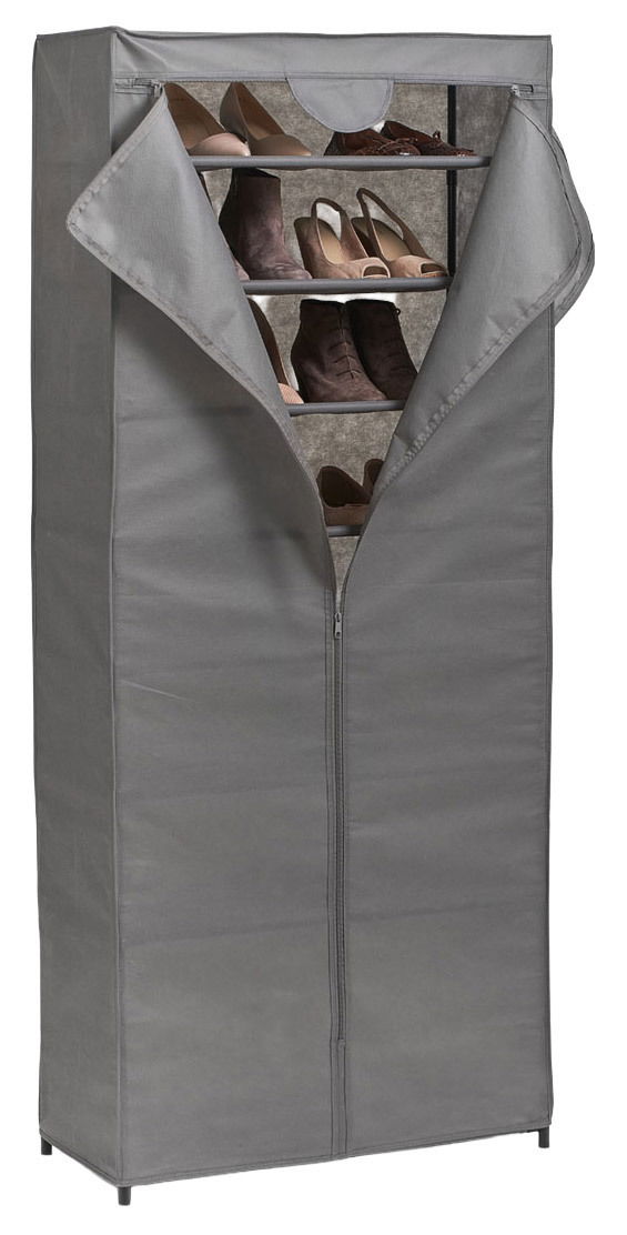 Zeller Present Textil-Schuhschrank Grauer Textil-Schuhschrank mit 8 Fächern, teilweise geöffnet, frontal betrachtet.