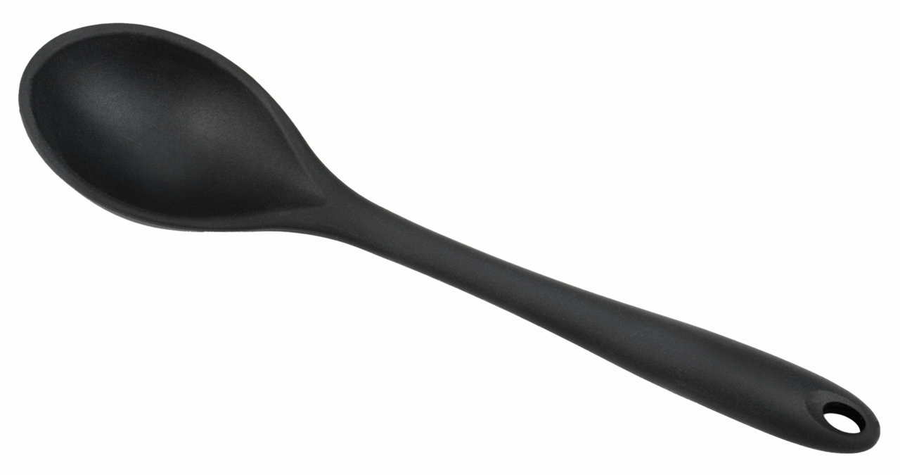 Justinus Kochlöffel, Silikon Schwarzer Silikon-Kochlöffel in seitlicher Perspektive