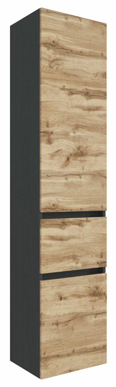 XORA Hochschrank LUCCA Hochschrank in Holzoptik mit drei Schubladen, seitliche Perspektive