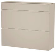 Beiger Hängeschuhschrank mit drei Klappen, seitliche Perspektive