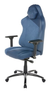 Blauer Gaming Stuhl mit ergonomischem Design, seitliche Perspektive