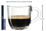 Espressotasse Napoli 80ml aus Glas, seitliche Ansicht mit Henkel, gefüllt mit Espresso.