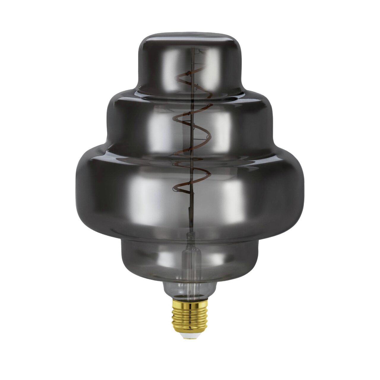 Eglo Leuchten Leuchtmittel Glühbirne mit rauchgrauem Glas und spiralförmigem Filament, seitliche Perspektive