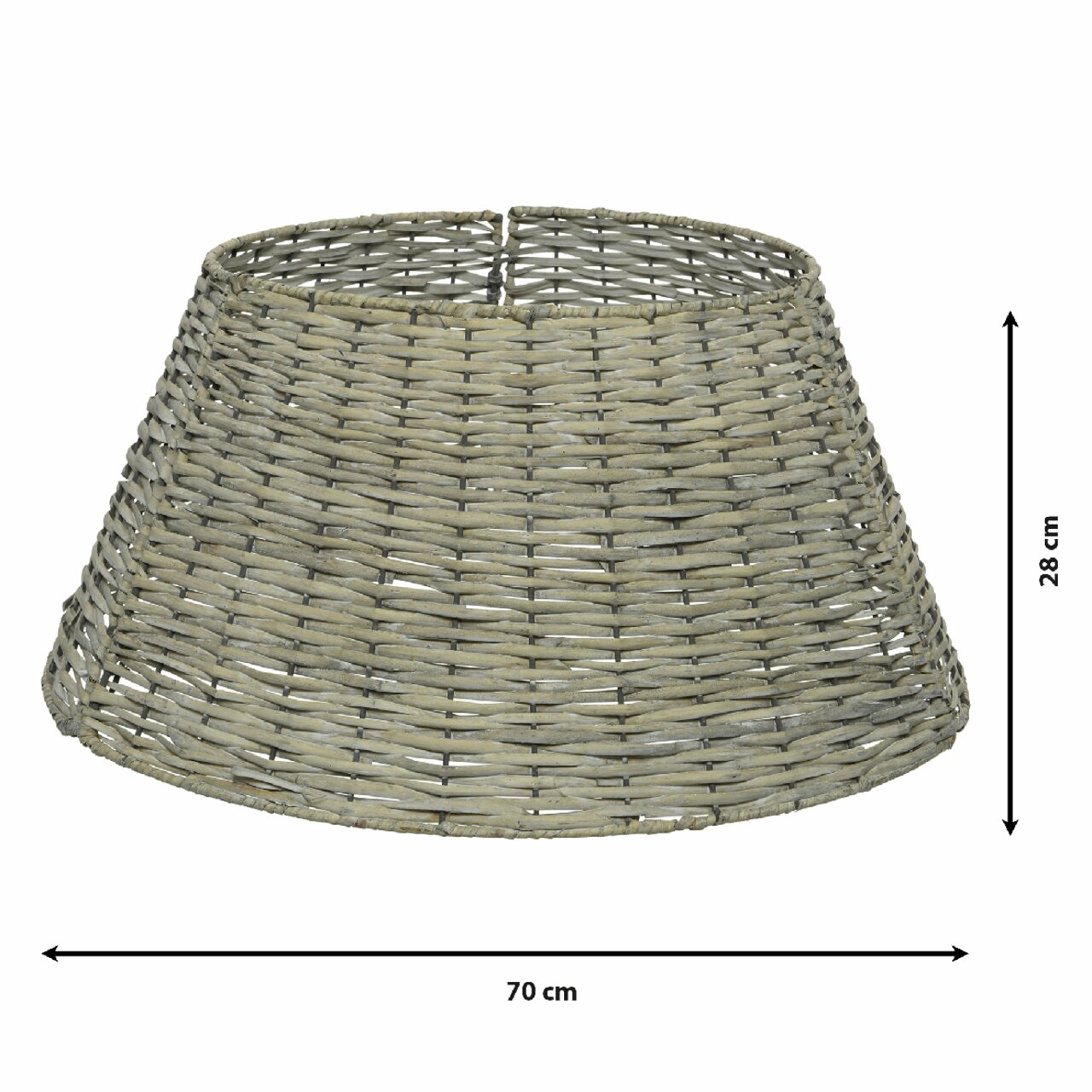 Geflochtener Lampenschirm aus Weidenholz, seitliche Perspektive, 70 cm Durchmesser, 28 cm Höhe