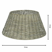 Geflochtener Lampenschirm aus Weidenholz, seitliche Perspektive, 70 cm Durchmesser, 28 cm Höhe