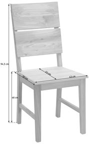 Holzstuhl mit gerader Rückenlehne und Sitzfläche, seitliche Perspektive