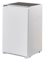 Weißer Kühlschrank aus seitlicher Perspektive