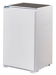 Weißer Kühlschrank aus seitlicher Perspektive