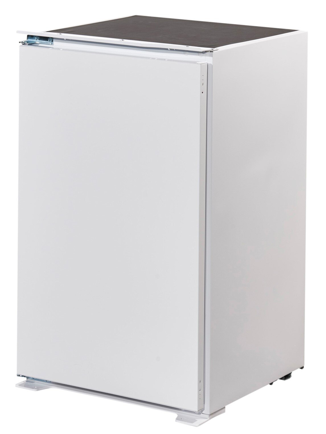 Weißer Kühlschrank aus seitlicher Perspektive