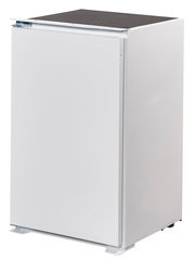 Weißer Kühlschrank aus seitlicher Perspektive