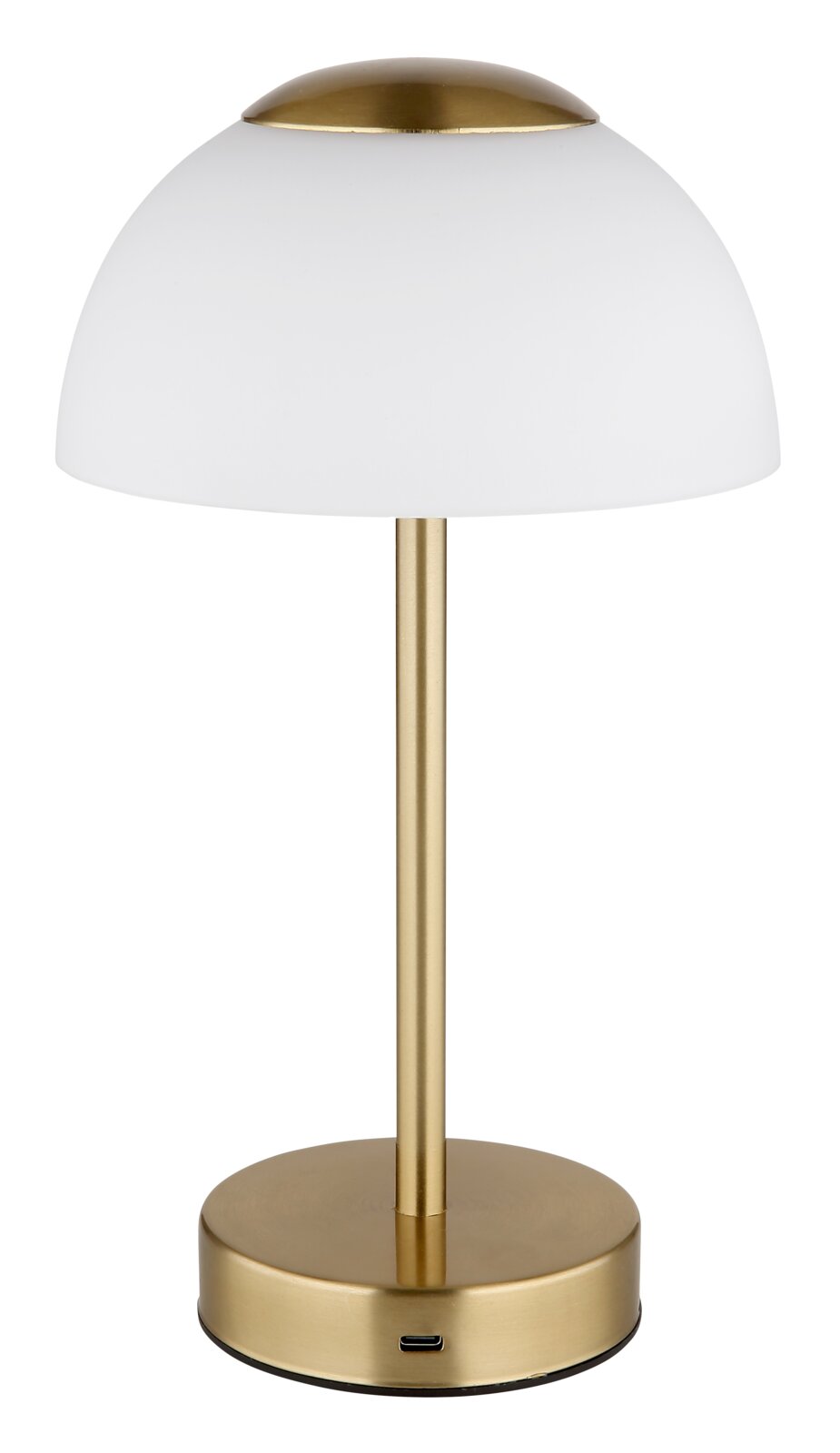 Elegante Tischleuchte mit weißem Schirm und goldfarbenem Sockel, seitliche Perspektive