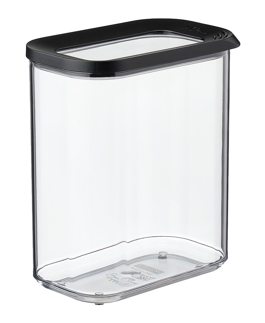 Transparente Vorratsdose Modula 1500 ml mit schwarzem Deckel, seitliche Perspektive