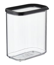 Transparente Vorratsdose Modula 1500 ml mit schwarzem Deckel, seitliche Perspektive
