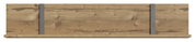 Frontale Ansicht eines Wandregals aus Holz mit zwei grauen Metallstreben.