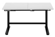 Moderner höhenverstellbarer E-Schreibtisch in Weiß mit schwarzem Gestell, Frontalansicht