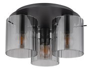 Moderne Deckenleuchte TULIVAR mit drei rauchgrauen Glasschirmen, von unten betrachtet.