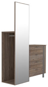 Kommode mit Spiegel in Holzoptik, seitliche Perspektive