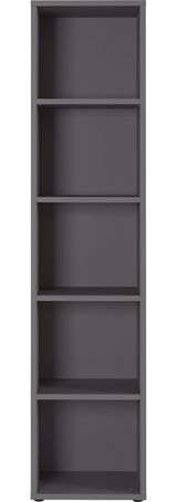 Graues Aktenregal mit fünf offenen Fächern, Frontalansicht