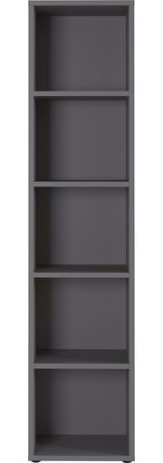 Graues Aktenregal mit fünf offenen Fächern, Frontalansicht