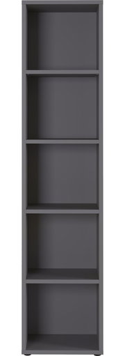 Graues Aktenregal mit fünf offenen Fächern, Frontalansicht