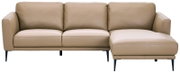 Beige leren bank met chaise longue, vooraanzicht