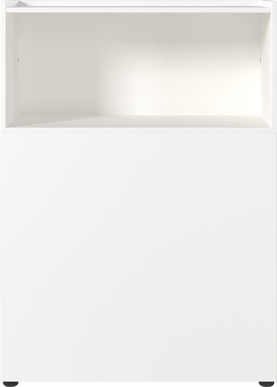 Weißer Raumteiler mit offenem Fach, Frontalansicht