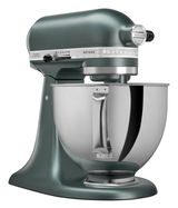 Küchenmaschine 4.8L Artisan in seitlicher Perspektive, metallic-grün mit Edelstahl-Rührschüssel.