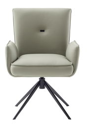 Moderner Sessel mit hellgrauem Bezug und schwarzem Metallgestell, Frontalansicht