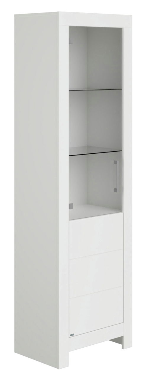Paidi Vitrine FIONA Weiße Vitrine mit Glastüren und Schubladen, seitliche Perspektive