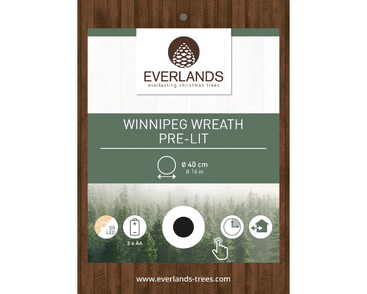 Verpackung des Winnipeg Kranzes mit Beleuchtung, Durchmesser 40 cm, Vorderansicht